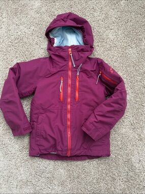 L.L. Bean Kids Hooded 3 in 1 coat  in Plum with Orange Zippers